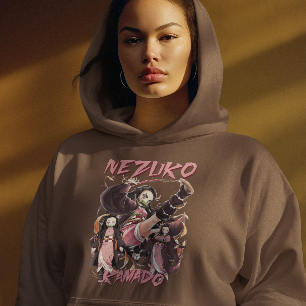 Gildan Black Hoodie with Nezuko Kamado Anime Design - Picture 3 of 4
